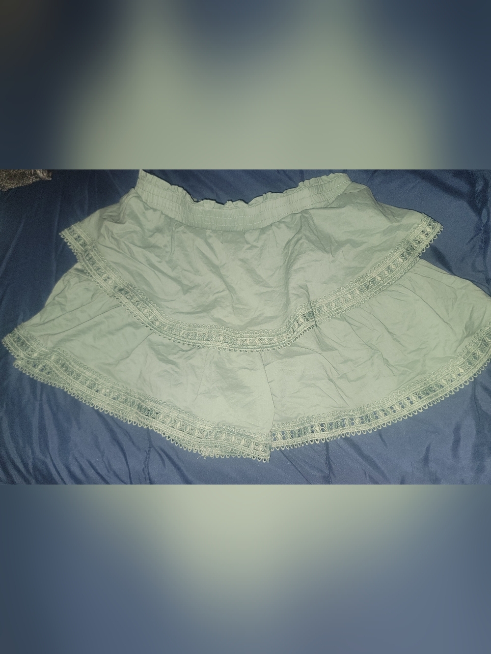 Francesca's Tiered Lace Trim Ruffle Skirt Shorts in Light Mint